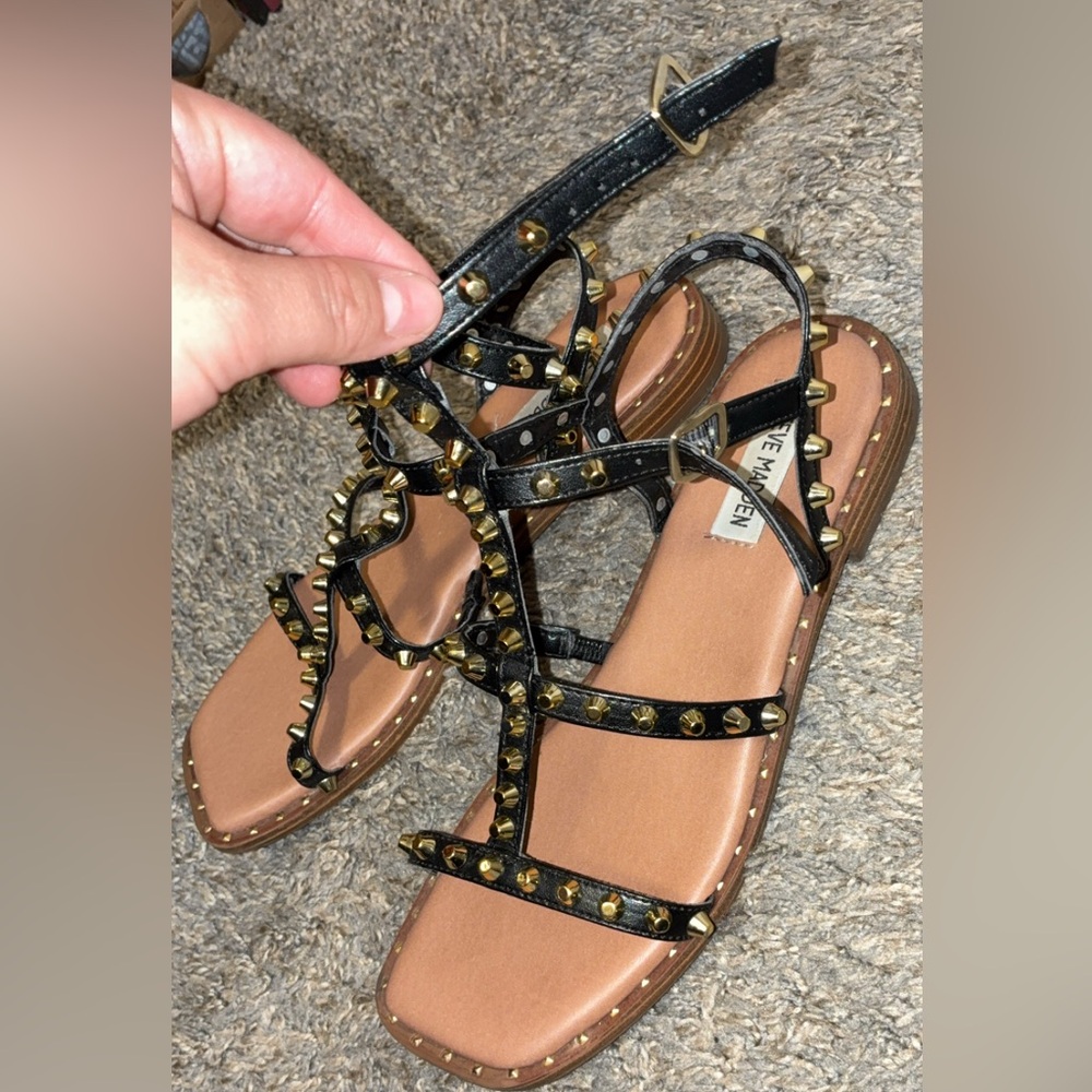 Steve Madden Black and Gold Studded Sandals - Picture 2 of 3